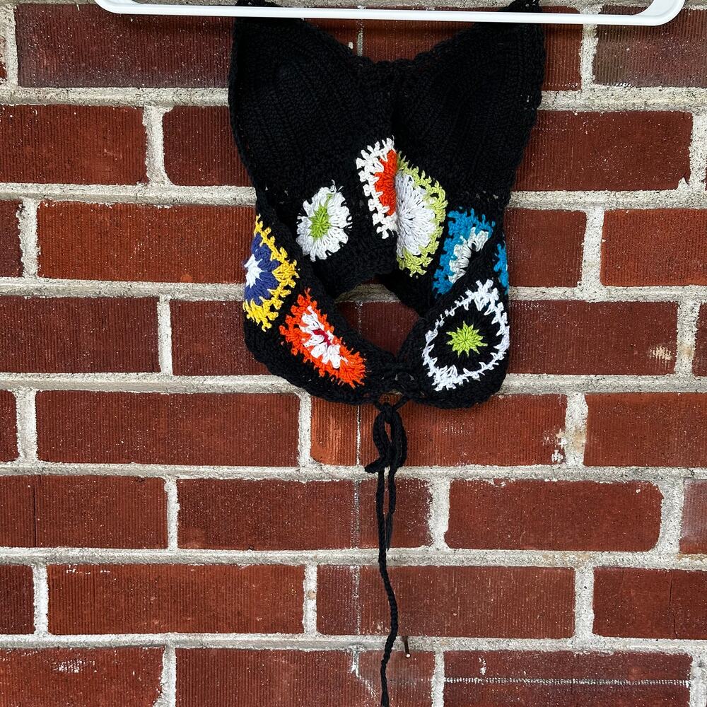 Handmade Crochet Granny Square Halter Crop Top Boho Festival Knit Tank - Picture 3 of 3